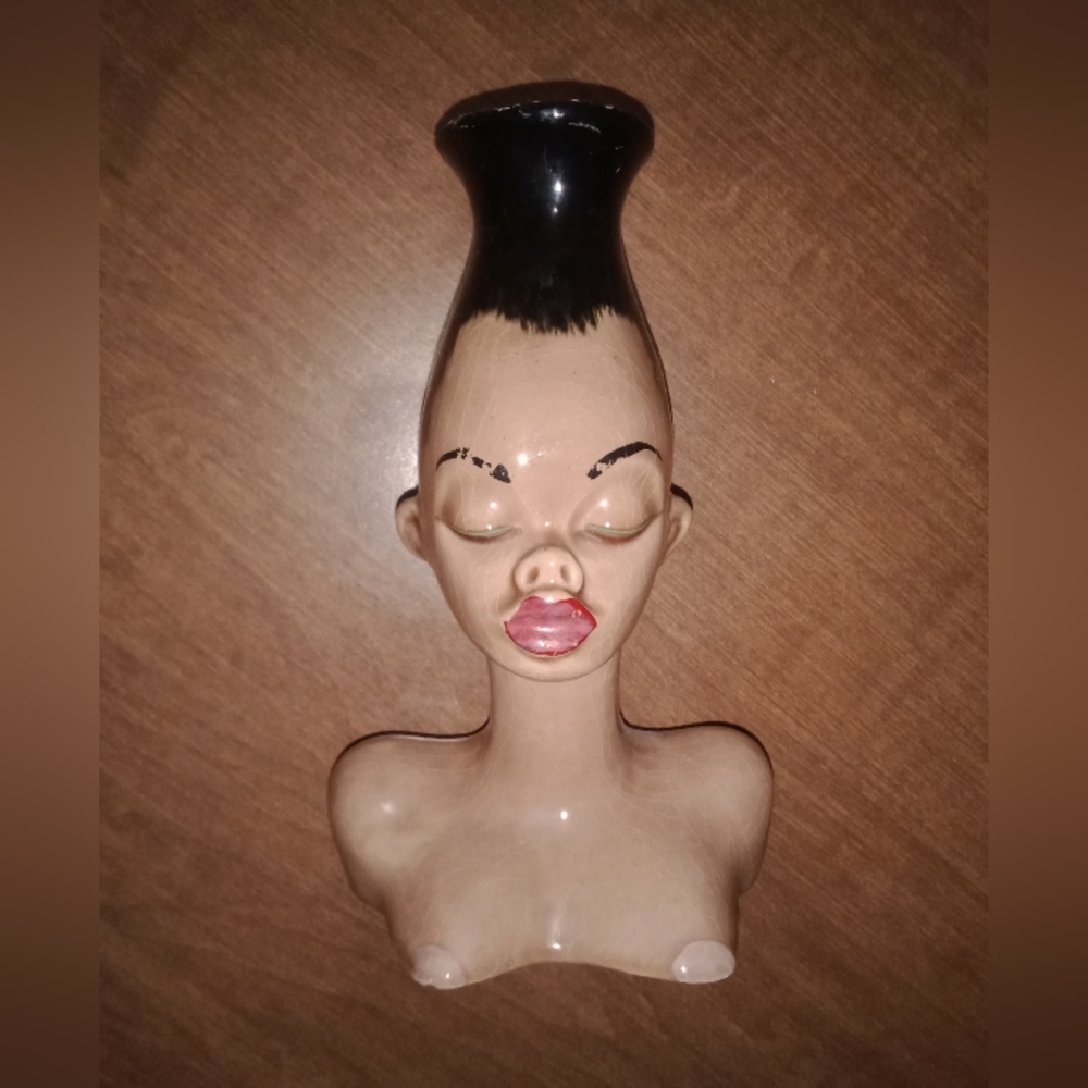 MCM Mid Century African Nubian Queen Woman Head Bud Vase 6" Tall 1950's  Damaged